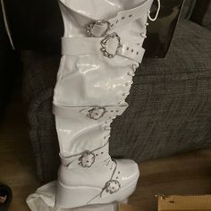 Brand New Platform Knee High Boots Platform Knee High Boots, Dolls Kill Shoes, Shoes Brand, Dolls Kill, Shoe Brands, Knee High Boots, High Boots, Knee High, Color White