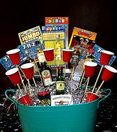 a bucket filled with lots of different items