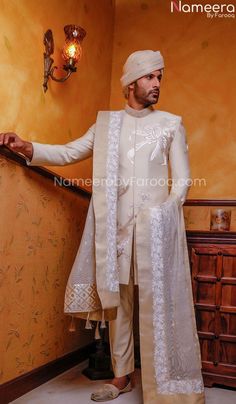 mens sherwani style Pakistani Bridal Gown, Arabian Costume, Men Sherwani, Sherwani For Men Wedding, Indian Groom Wear, Sherwani Groom, Pink Shawl, Mens Sherwani, Pakistani Wedding Dress