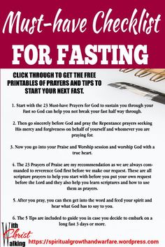 a flyer with the words must - have checklist for fasting and how to use it