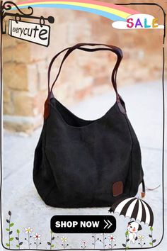 Canvas Hobo Bag Black Satchel Canvas Bag For On-the-go, Large Capacity Black Canvas Shoulder Bag, Black Canvas Satchel For Shopping, Black Canvas Bucket Bag With Double Handle, On-the-go Black Bucket Bag, Black Bucket Bag For On-the-go, Black Canvas Satchel Bag, Chic Black Canvas Bag For On-the-go, Black Canvas Bag With Removable Pouch For On-the-go