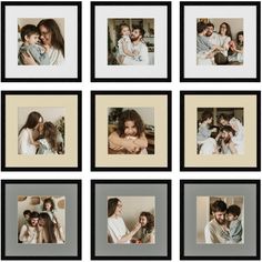 a collage of nine pictures with people holding each other and one man kissing the woman's forehead