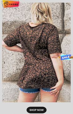 Black Leopard Print Ruffled V Neck Plus Size T-shirt Peplum Designs, Royalty Fashion, Boho Plus Size, Printed Peplum Top, Black Leopard Print, Plus Size T Shirt, Butterfly Sleeves, Black Leopard, Fashion Wear