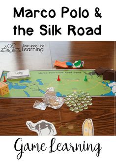 a game with pieces of paper on it and the words, marco polo & the silk road