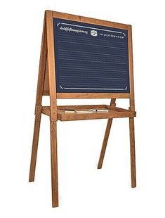 a wooden easel with a chalkboard attached to it