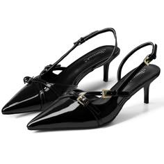 PRICES MAY VARY. 🍒2-1/2" Kitten Heels: Experience elegance with our 2.36 inch low heels, designed to provide just the right lift for all-day comfort. 🍒Black Heels: Stand out in our stunning black pumps. The vibrant color adds a bold touch to any outfit. 🍒Slingback Heels: Enjoy breathable comfort with backless slingback pumps. The chic design elastic band ensures a secure fit, ideal for long days and stylish nights. 🍒Pointed Toe Heels: Enhance your silhouette with our black pointy toe pumps. Low Heels Black, 2 Inches Heels, Kitten Slingback Heels, Luxury Kitten Heels, Black Pointy Heels Outfit, Pointy Shoes Heels, Heels Casual, Long Dress Shoes