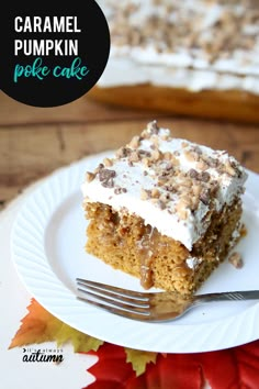 a piece of cake sitting on top of a white plate with a fork next to it