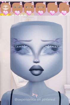 an animated image of a woman's face with blue eyes