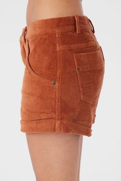 Effortlessly cool corduroy shorts that have a solid color wash, 5-pocket styling and rolled bottom hem detail. O'Neill Women's corduroy short 2 1/4" Inseam length 10" Rise Rolled bottom hem 5-pocket design with zipper fly Back yoke detail 78% Cotton, 21% Rayon, 1% Elastane 8 Wale Corduroy | O'Neill Women's Diedre Corduroy 5-Pocket Shorts in Sierra, Size 29, Elastane/Rayon Loungewear Outfits, Spring Suit, Loungewear Dresses, Girl Beanie, Corduroy Shorts, Pocket Shorts, Denim Sweater, Triangle Bralette, Top Graphic Tees