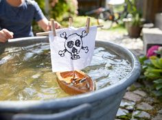 A pirate themed DIY boat from HABA USA Boat Diy, Sorting & Stacking Toys, Anchors Aweigh, Pretend Play Food, Cork Diy, Wooden Baby Toys