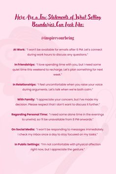 Setting boundaries is an act of self-love. It’s not about pushing people away, it’s about protecting your peace and creating space for healthy relationships. Whether it’s saying ‘no’ to that extra task at work, or letting a loved one know you need some time to recharge, boundaries help you show up as your best self.   healthy boundaries, emotional boundaries, setting boundaries with family, boundaries with friends, personal boundaries, enforcing boundaries, boundaries for people-pleasers, self-care boundaries, boundary setting tips, relationship boundaries, mental health boundaries, boundaries with narcissists, work-life boundaries, and boundary affirmations. Setting Boundaries With Family, Boundaries With Friends, Healthy Boundaries Relationships, Family Boundaries, Boundaries With Family, Protecting Your Peace, Emotional Boundaries, Journal Self Love, Boundary Setting