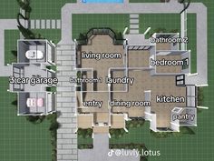 an aerial view of a house with lots of rooms and bathrooms on the first floor