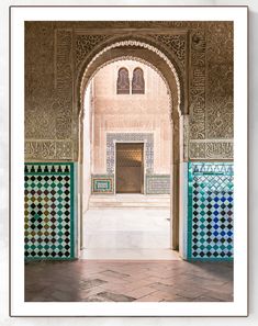 Alhambra Palace, Granada Spain, Andalucia Travel, Arabic Geometric Patterns Arched Doors Artwork by Lili Rahmati Open Courtyard, Point Shoe, Spain Architecture, Arched Doorway, Interior Courtyard, Colorful Tiles, Alhambra Palace, Parisian Interior, Andalucia Spain