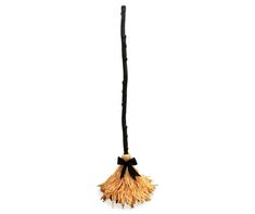 a broom hanging from a black cord on a white background