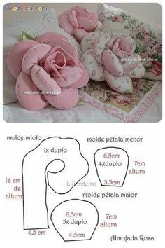 the instructions for how to sew a rose on a pillow or blanket are shown in english and spanish