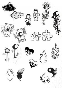 some black and white tattoos on a white background