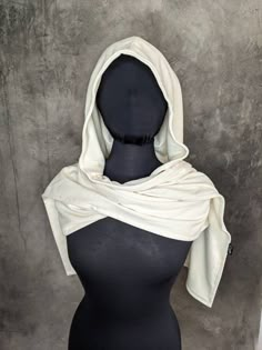 Scarf Hoodie Outfit, Scarf Ideas How To Wear A, Scarf Reference, Scarf Styling Ideas, Cape Hood, Scarf Hoodie, Wrap Cloak, Knight Hoodie, White Cloak