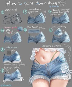 how to paint denim shorts with photoshopped images in the bottom and bottom part