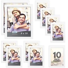 a set of six polaroid frames with an image of two people hugging each other