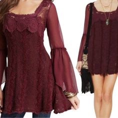 Nwt Free People Aurora Crochet Bell Sleeve Tunic Mini Dress Merlot Medium Witchy Whimsigoth Brand New With Tags. A Few Areas That Have Light Wear From Storage, Please See Last Pic. Otherwise In New Condition. Any Questions, Please Ask Tags: Dark Fairy, Fairycore, Witch, Cottagecore, Peasant, Fall, Wool, Retro, 70s, 90s, Hocus Pocus, Vampire Diaries Purple Bohemian Mini Dress For Fall, Whimsigoth Mini Dress, Flowy Purple Bohemian Mini Dress, Fitted Purple Bohemian Mini Dress, Purple Bohemian Mini Dress With Floral Print, Fairycore Dress, Crochet Bell Sleeve, Dark Fairy, Crochet Tunic