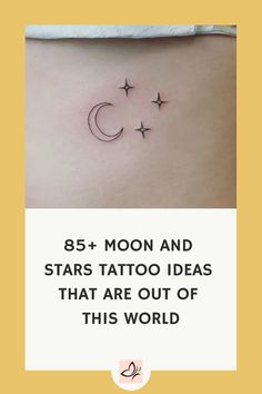 a woman's stomach with the words, 85 + moon and stars tattoo ideas that are