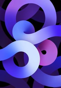 an abstract background with purple and blue shapes on black paper, including the letter o