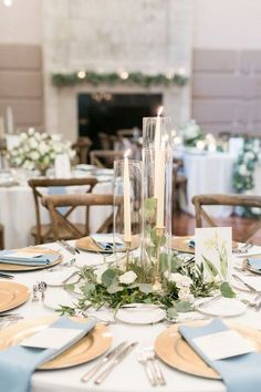 the table is set with place settings for dinner