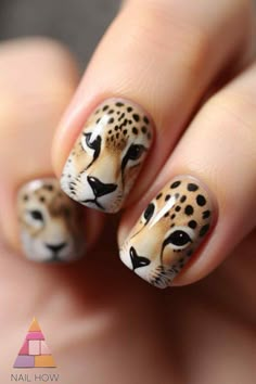 Add some wild flair to your look with this bold and beautiful cheetah nail design. The glossy black spots on a rich golden background create a striking and fashionable effect. Explore more stunning cheetah nail art at NailHow.com. Animals Print Nail Art, Wild Animal Nails, Zoo Nails, Jaguar Nails, Wild Nail Art, Animal Nail Art Designs, Nail Designs Cheetah, Kids Nail Art Designs, Cheetah Nail Art