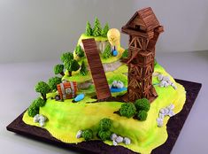 a cake made to look like a farm scene