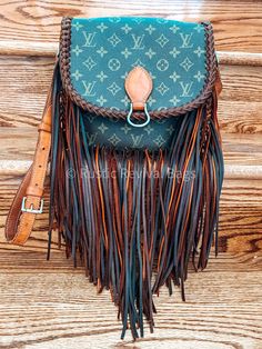 LV Saint Cloud crossbody given a face lift by adding custom fringe and braiding Boujee Bags, Upcycled Louis Vuitton, Western Fashion Jewelry, The Eden, Face Lift, Braided Strap, Wallet Accessories, Boho Look, Wallet Bag