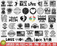 volleyball svg files for cricut and silhouettes, including the words volley ball love