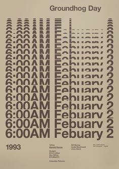 the groundhog day poster is shown in brown and white, with numbers arranged around it