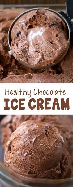 chocolate ice cream in a glass bowl with the words healthy chocolate ice cream above it