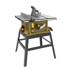 a table saw is sitting on top of a stand