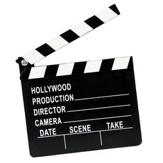 a black and white movie clapper with the hollywood production director's name on it