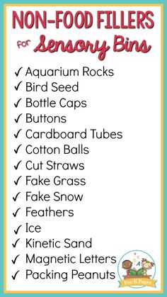 a list of non - food fillers for snowy bins