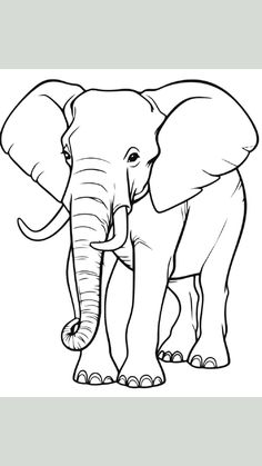 an elephant with tusks standing in front of a white background and black outline