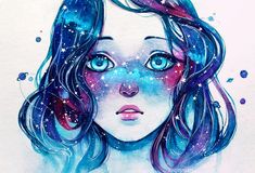 Starred Freckles, Qinni, Watercolor, 2016 Wow. I had to look this up. There's a cool time lapse of her making this painting on instagram.  Yeah, I was partly inspired by that. But not just her, als... Pintura A Guache, Posca Art, Have Inspiration, Art Manga, 수채화 그림, Galaxy Art, Youtube Art, Art And Illustration