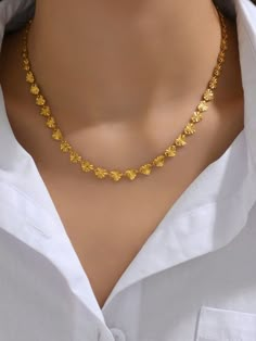 Yellow Gold  Collar  Stainless Steel   Embellished   Women's Fashion Jewelry Gold Simple Set Design, Chain Women Gold, Simple Chain Design, Modern Gold Chain Designs For Women, Jewelry Set Design Simple, Necleses Jewelry Gold Indian Latest, Simple Gold Necklace Indian, Modern Gold Jewelry Necklaces, Indian Gold Necklace Designs Simple