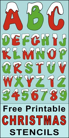 a christmas font and numbers poster with the letters in red, green, and white