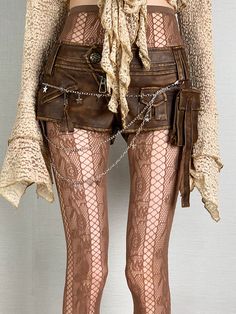 This price is for a pair of tights only, others are not included. Early Punk Fashion, Modern Steampunk Aesthetic, Diesel Punk Fashion, Brown Tights Outfit, Fashionista Aesthetic, Short Hair Inspiration, Funky Tights, Cool Tights, Pattern Tights