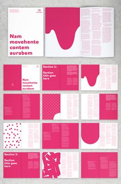 pink and white brochure with the words namm movement in different font styles