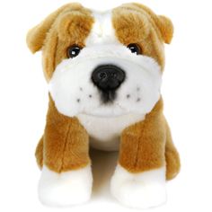 a brown and white dog stuffed animal on a white background