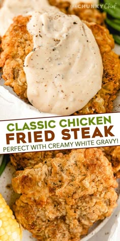 chicken fried steak with creamy white gravy on top