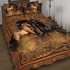 Rustic Bedrooms, Horse Bedding, Aesthetic Interior Design, Horse Quilt, Quilt Bed, Personalized Bedding, Bed Set, Best Interior Design, Quality Bedding