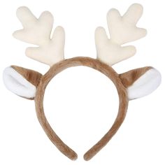 a reindeer headband with white antlers on it