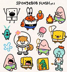 an image of cartoon character stickers on a white background with the words spongebob flash