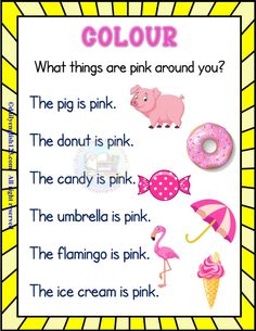 a pink poster with words describing what things are pink and how to put them in it