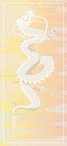 a painting of a white dragon on a yellow background