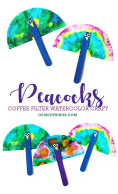 Coffee Filter Watercolor Peacock Craft Coffee Filter Peacock, Coffee Filter Art Preschool, Coffee Filter Animals, Peacock Craft Preschool, Coffee Filter Art, Watercolor Peacock